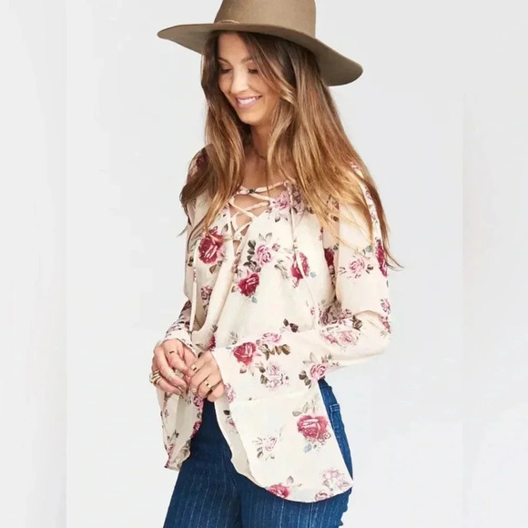 Show Me Your MuMu (Anthropologie) Womens Zuko Floral Lace-Up Top, Size Med - Picture 1 of 7